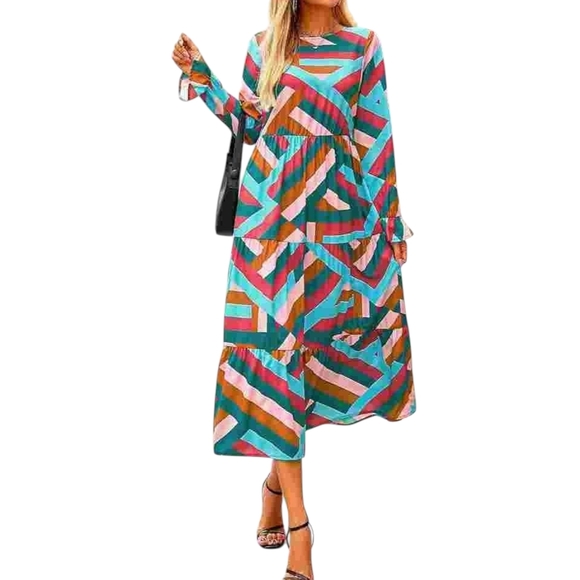 Vibrant Striped Long Sleeve Dress - Picture 1 of 4